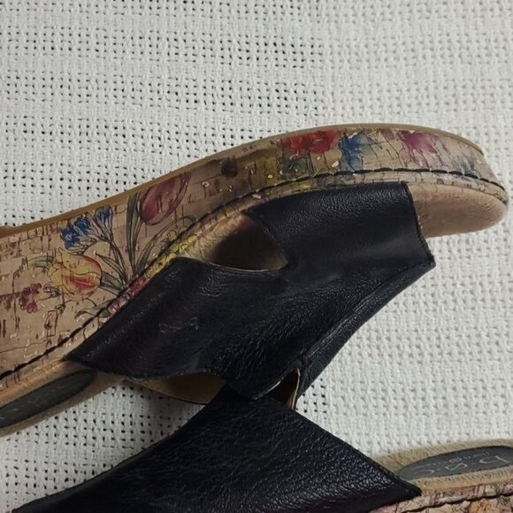 B.O.C. Born Concepts Black 3" inch Cork Floral Wedge Heel Sz. 10 Sandals - Picture 5 of 14